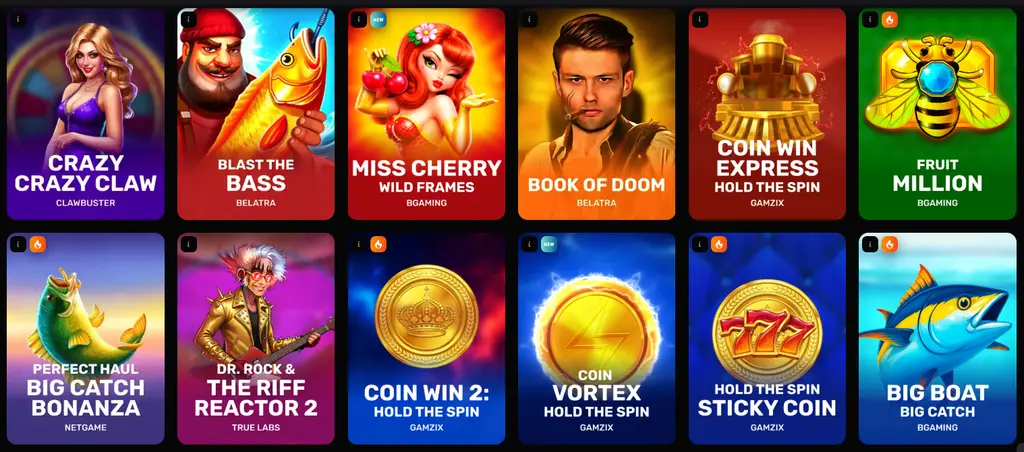 Spin Kong online casino games section showing slots table games and live casino titles