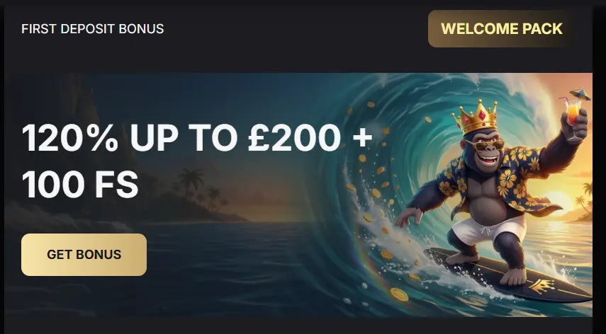 Spin Kong Casino first deposit bonus showing deposit match and free spins offer