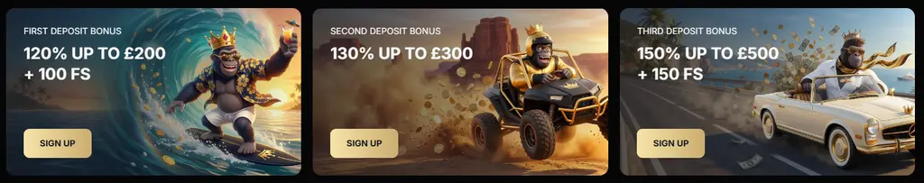 SpinKong Casino Online welcome bonus showing up to £1000 and free spins for new players