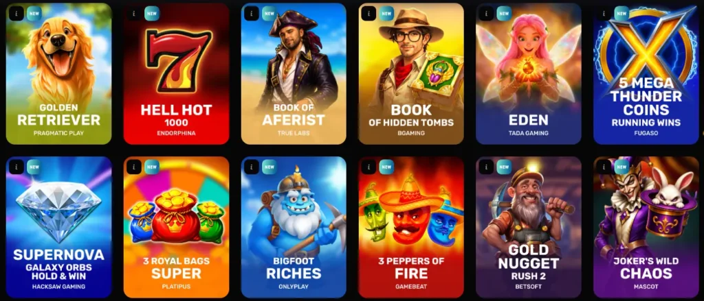 Casino SpinKong new slots section showing recently added casino games