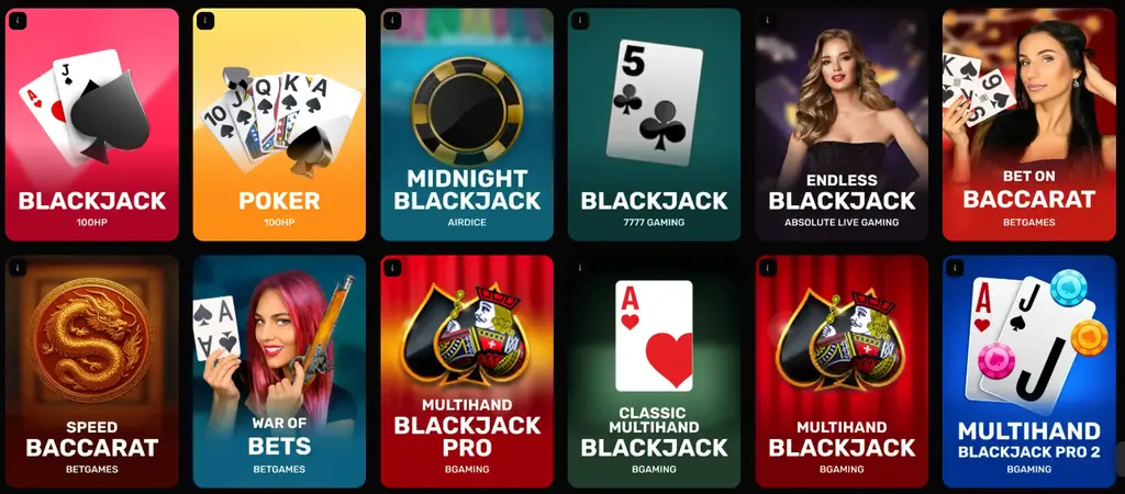 SpinKong table games section featuring blackjack poker baccarat and roulette