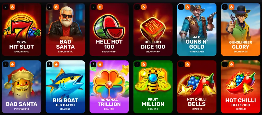 SpinKong Casino top games section showing popular and trending casino titles